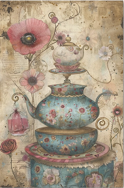 Decoupage Tissue Paper - Whimsical Teapots (25.4cm x 38.1cm) - Rustic Farmhouse Charm
