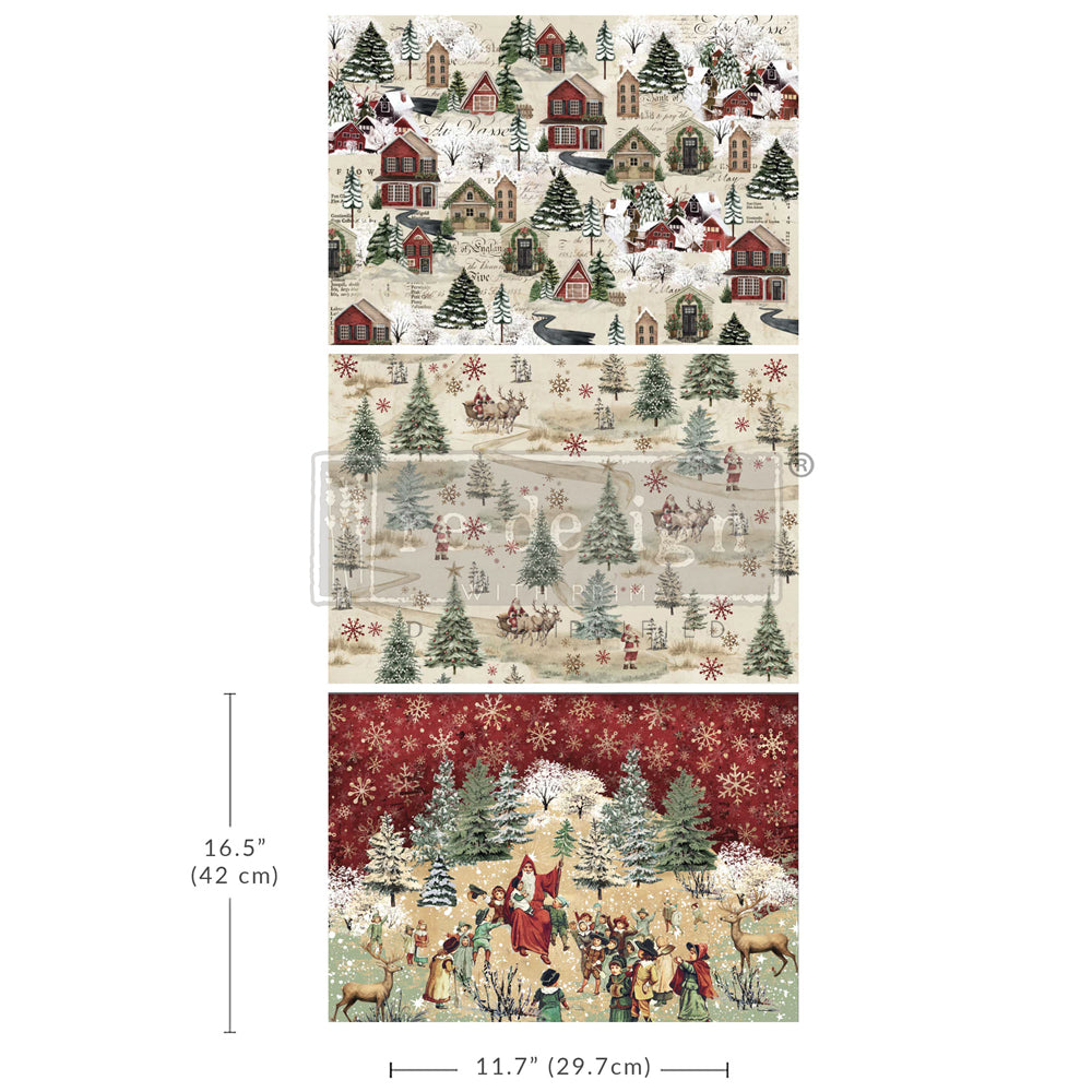 Redesign A3 Decoupage Fibre Paper Pack of 3 - WHIMSICAL WOODLAND (29.7cm x 41.9cm) - Rustic Farmhouse Charm