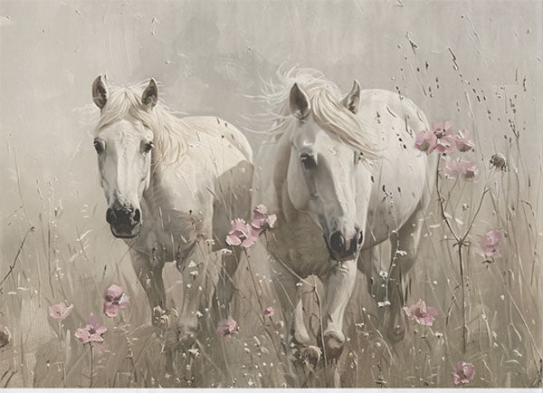 Decoupage Tissue Paper - White Horses in Soft Meadow (53.34cm x 73.66cm)