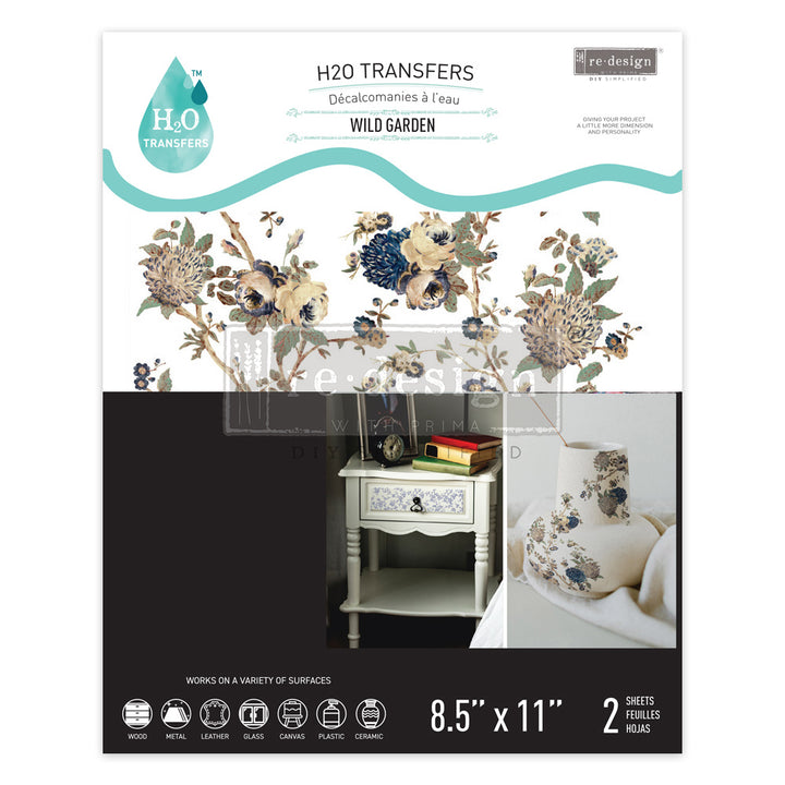 Redesign H20 Transfer - WILD GARDEN (2 sheets, each 21.59cm x 27.94cm) - Rustic Farmhouse Charm