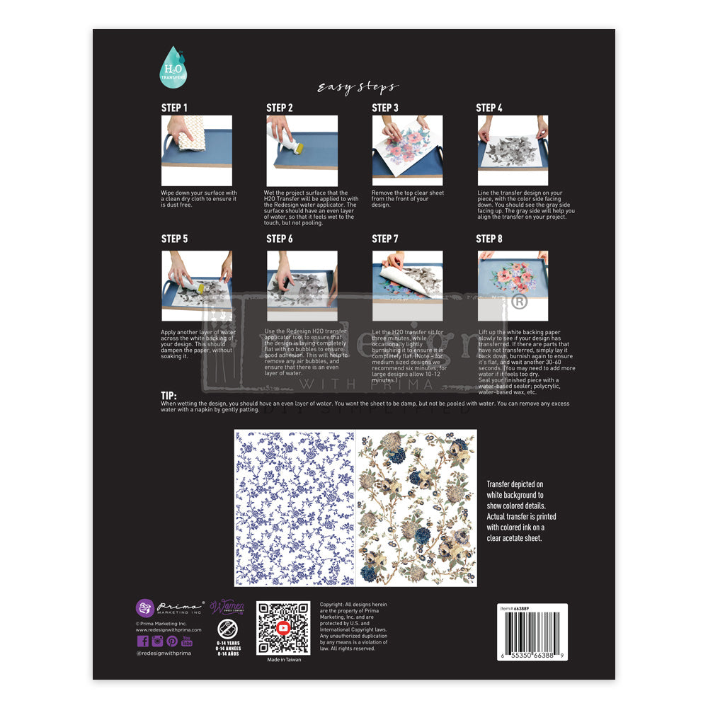Redesign H20 Transfer - WILD GARDEN (2 sheets, each 21.59cm x 27.94cm) - Rustic Farmhouse Charm