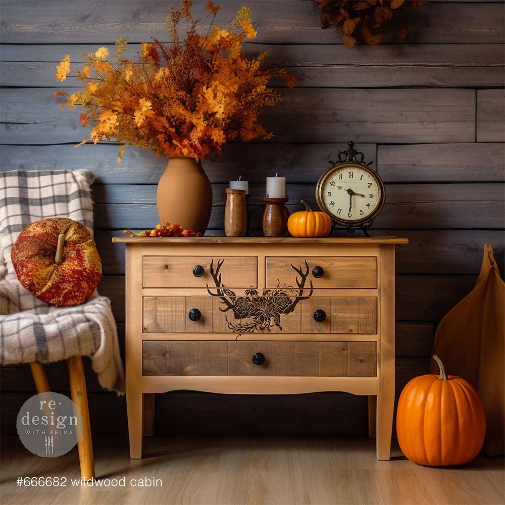 Redesign Stencil - WILDWOOD CABIN (22.86cm x 30.48cm) - Rustic Farmhouse Charm