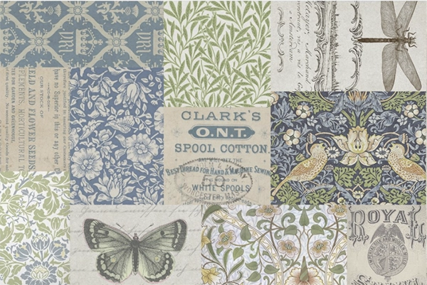 Decoupage Tissue Paper - William Morris Inspired Collage (50.8cm x 76.2cm) - Rustic Farmhouse Charm
