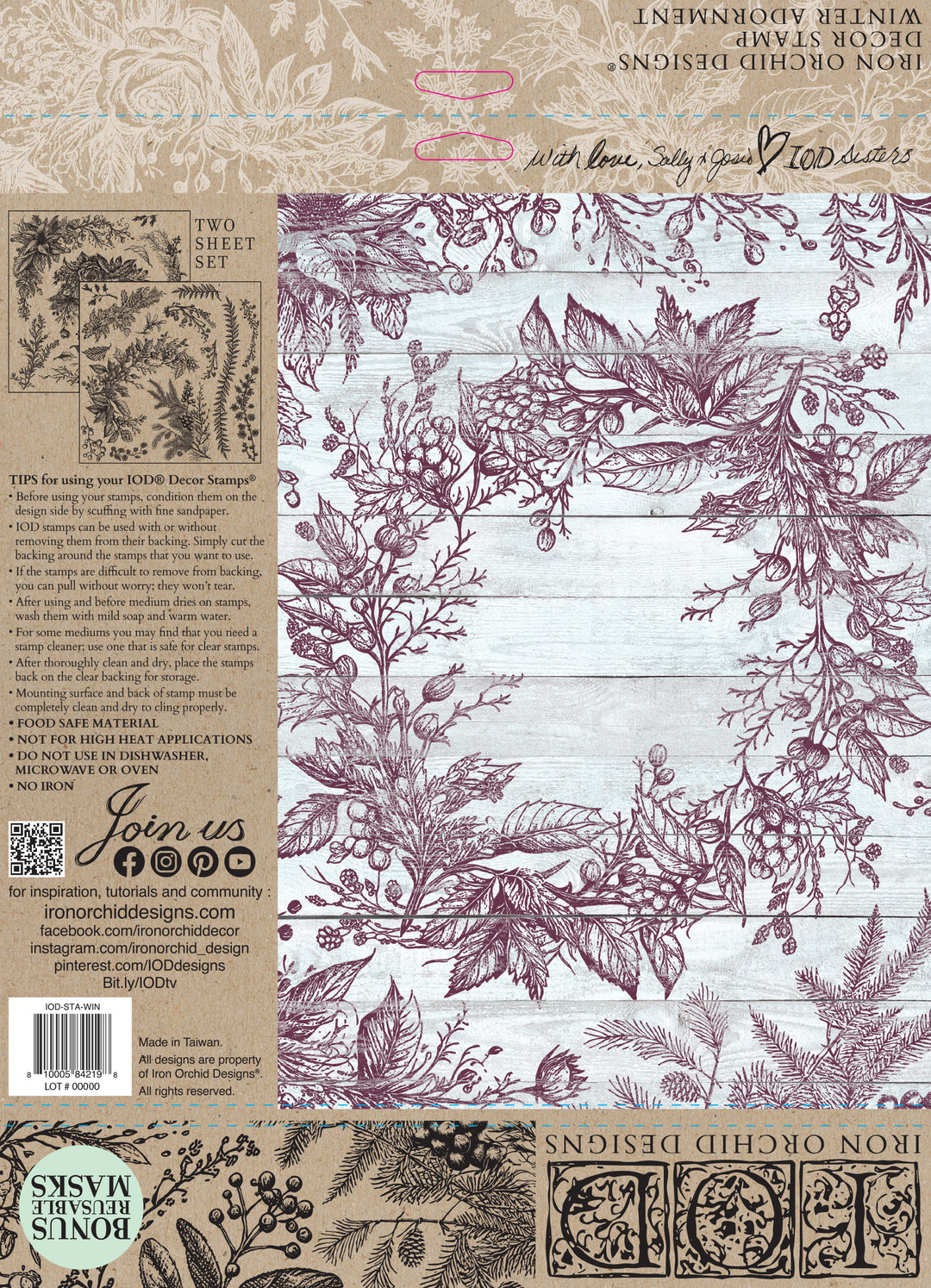 NEW! WINTER ADORNMENT Stamp Set by IOD (12"x12", 30.48cm x 30.48cm) - Rustic Farmhouse Charm