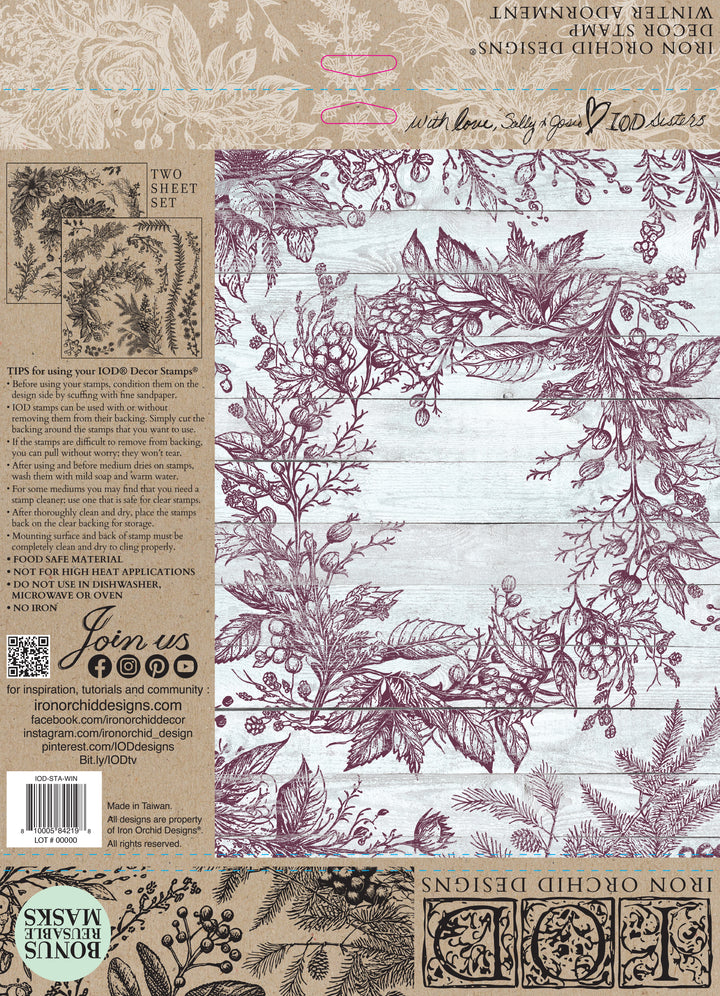 NEW! WINTER ADORNMENT Stamp Set by IOD (12"x12", 30.48cm x 30.48cm) - Rustic Farmhouse Charm