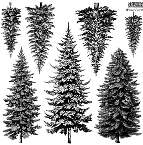 IOD Stamp - WINTER FOREST (12"x12", 30.48cm x 30.48cm) - Rustic Farmhouse Charm