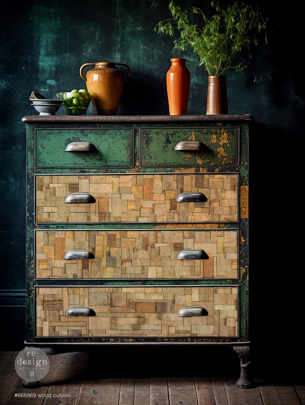 NEW! WOOD CUBISM Redesign A1 Decoupage Fibre Paper (59.44cm x 84.07cm) - Rustic Farmhouse Charm