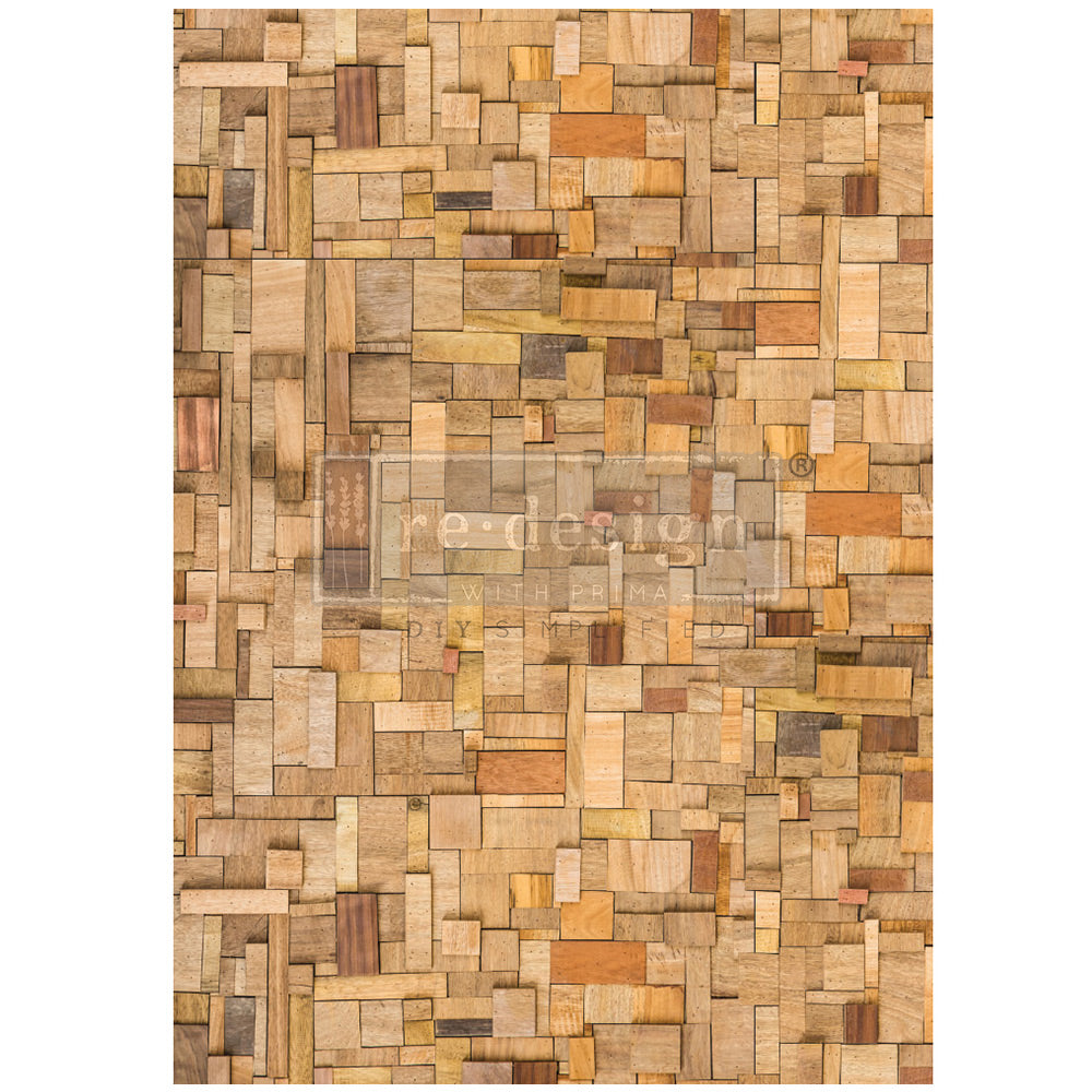 NEW! WOOD CUBISM Redesign A1 Decoupage Fibre Paper (59.44cm x 84.07cm) - Rustic Farmhouse Charm
