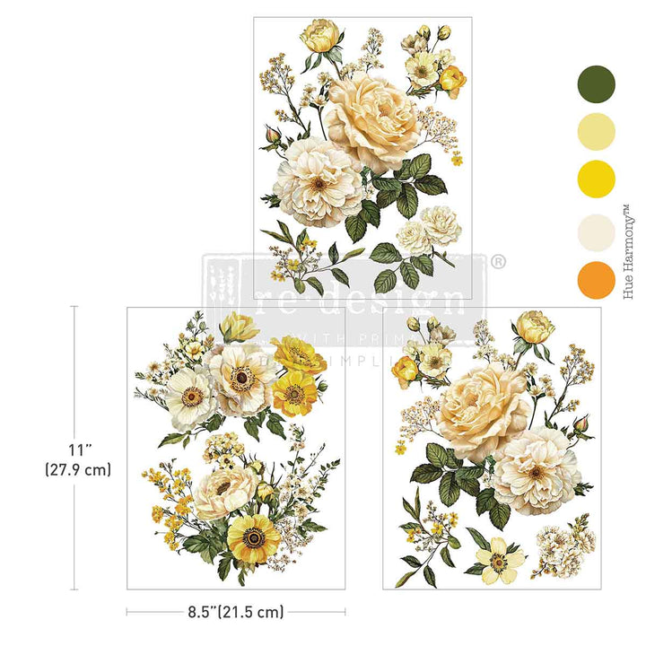 NEW! Redesign Middy Transfer - YELLOW BLISS (3 sheets, each 21.59cm x 27.94cm) - Rustic Farmhouse Charm