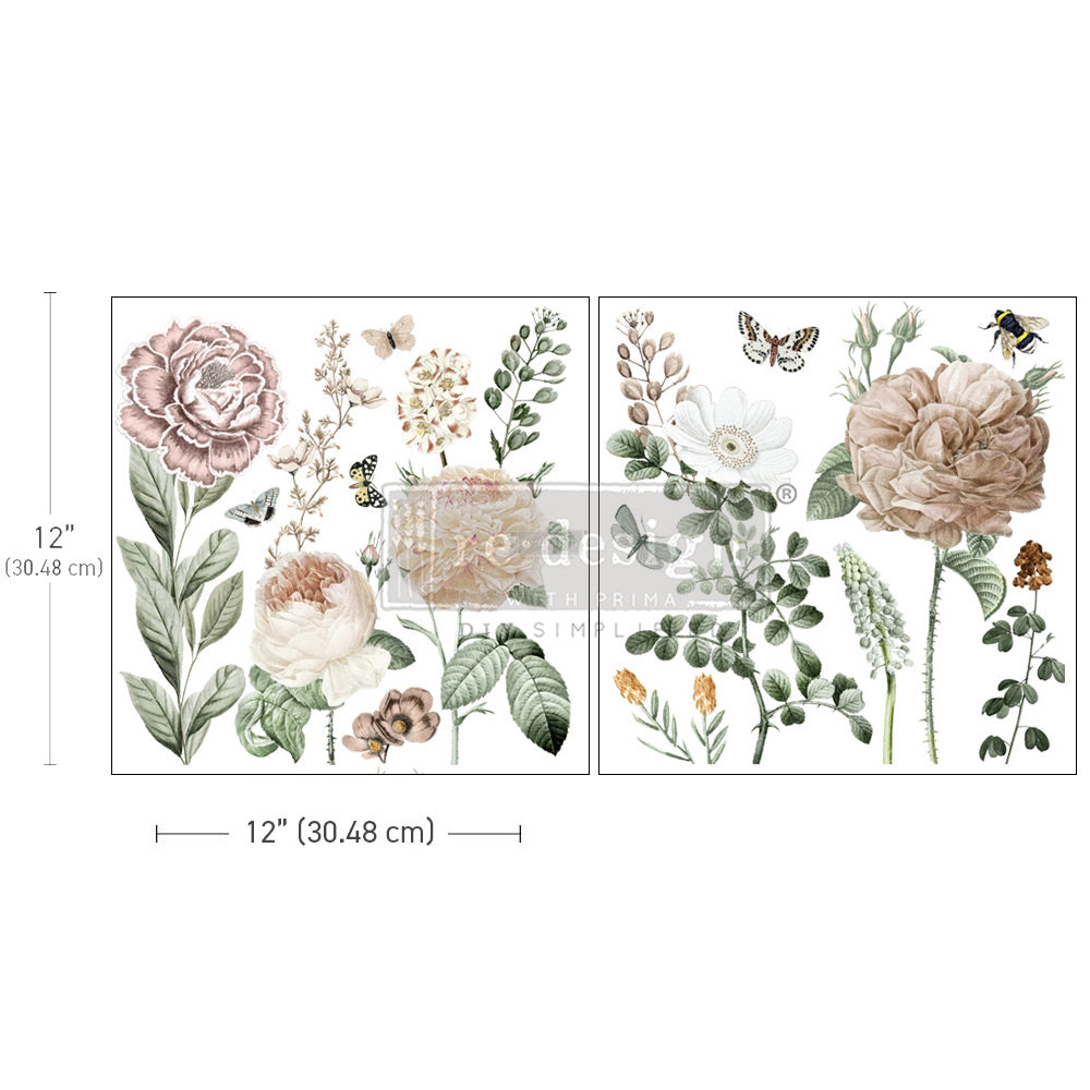 NEW! Redesign Maxi Transfer - AN AFTERNOON IN THE GARDEN (2 sheets, each 30.48cm x 30.48cm) - Rustic Farmhouse Charm