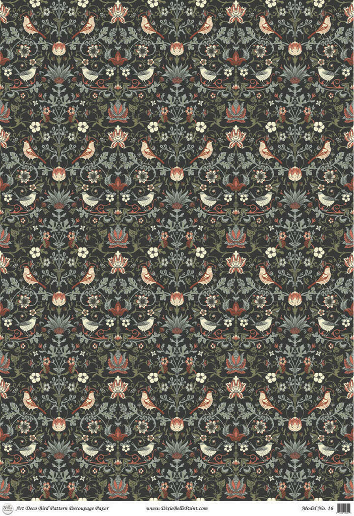 Dixie Belle Decoupage Rice Paper - ART DECO BIRD PATTERN (A1 size) - Rustic Farmhouse Charm