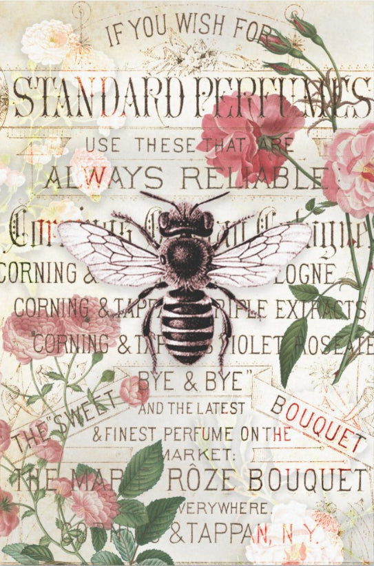 Decoupage Tissue Paper - Big Bee Floral Ephemera (50.8cm x 76.2cm) - Rustic Farmhouse Charm