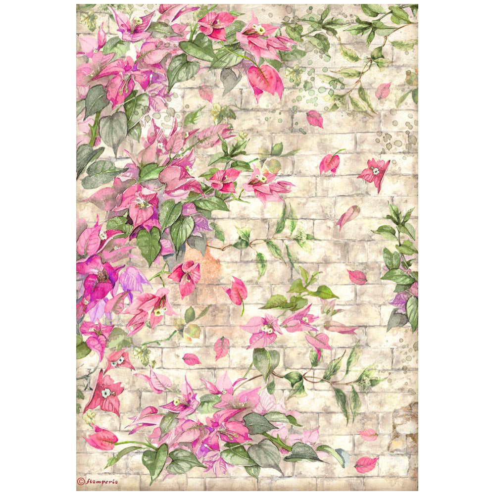 BLUE DREAM BOUGANVILLIA Rice Paper by Stamperia (A4) - Rustic Farmhouse Charm