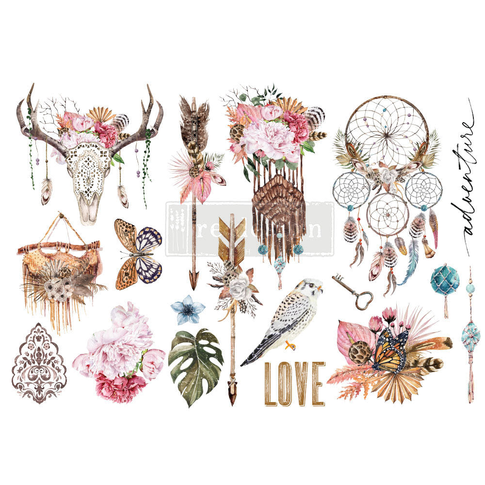 NEW! BOHEMIAN SOLSTICE Redesign Transfer (3 sheets, each 15.24cm x 30.48cm) - Rustic Farmhouse Charm