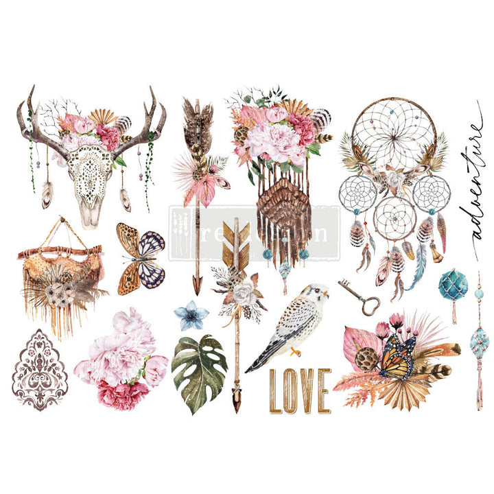 NEW! BOHEMIAN SOLSTICE Redesign Transfer (3 sheets, each 15.24cm x 30.48cm) - Rustic Farmhouse Charm