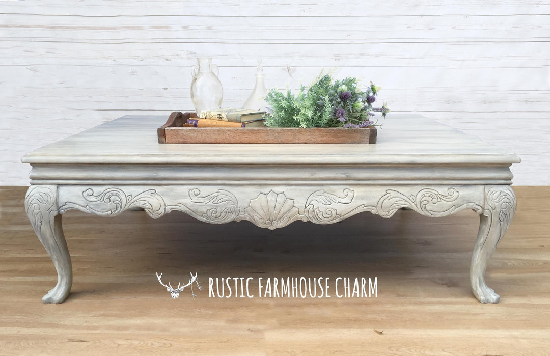 Huge Grandiose Carved Coffee Table - Rustic Farmhouse Charm