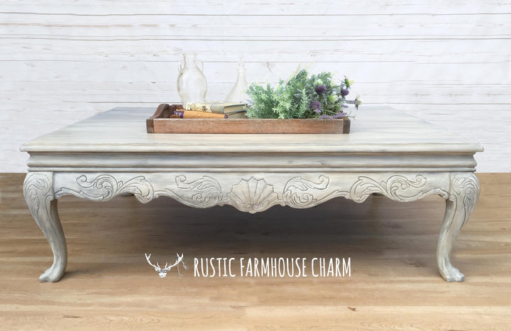 Huge Grandiose Carved Coffee Table - Rustic Farmhouse Charm