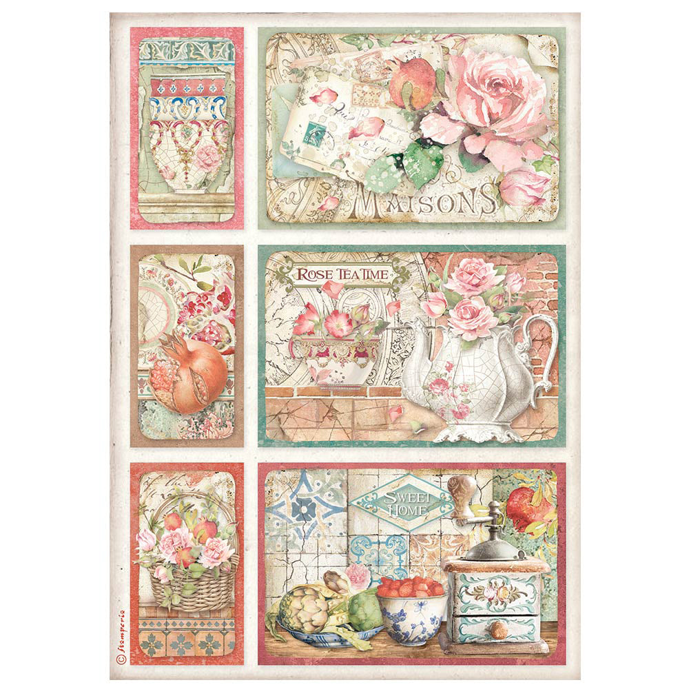 CASA GRANADA CUPS Rice Paper by Stamperia (A4) - Rustic Farmhouse Charm