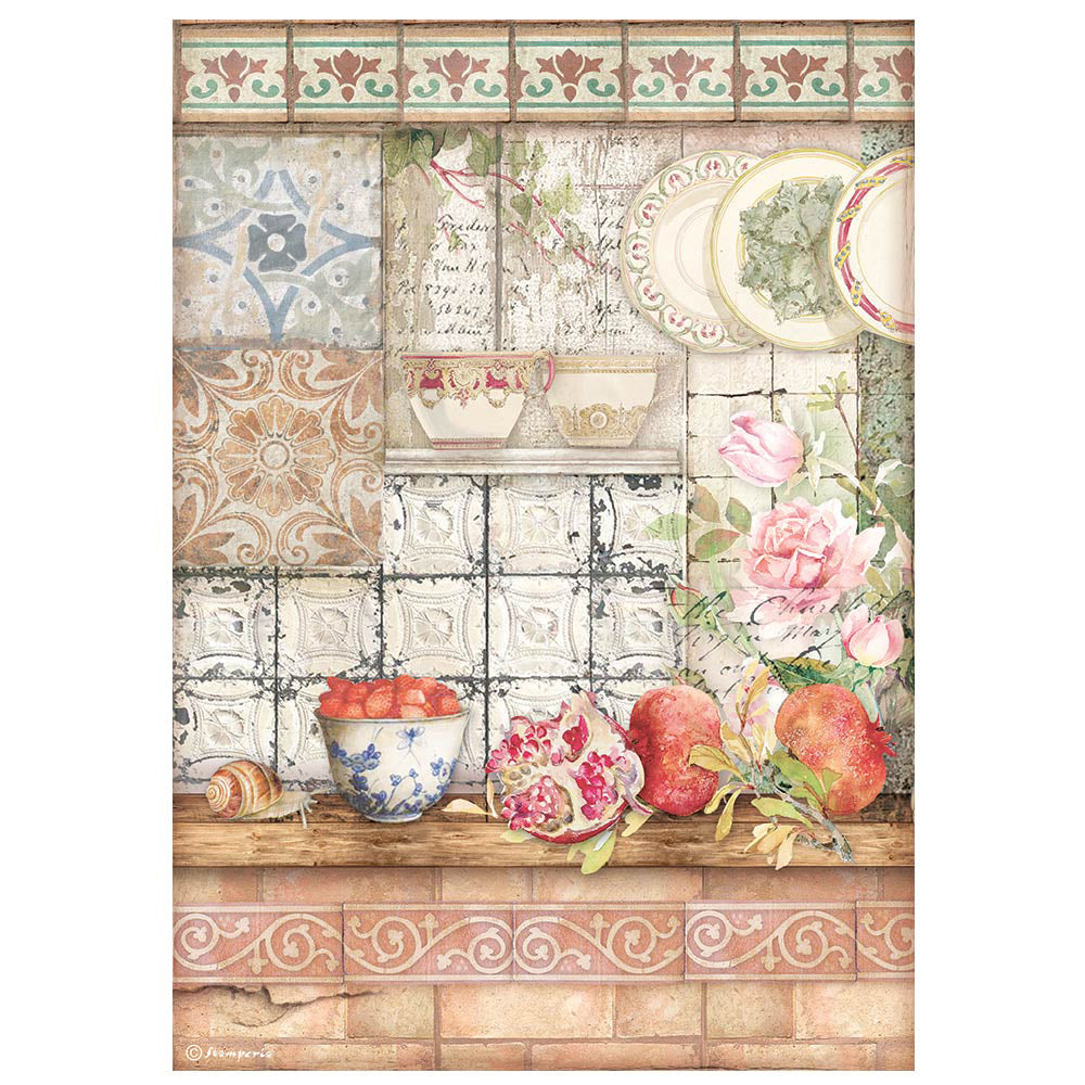CASA GRANADA TILES Rice Paper by Stamperia (A4) - Rustic Farmhouse Charm