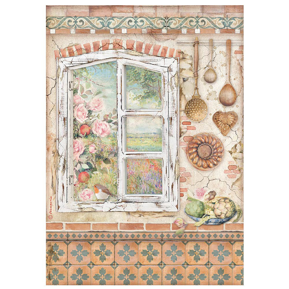 CASA GRANADA WINDOW Rice Paper by Stamperia (A4) - Rustic Farmhouse Charm