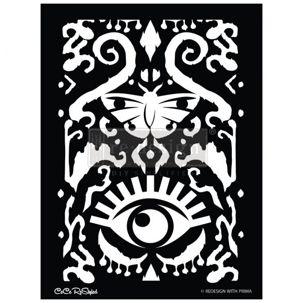 CECE ALL SEEING IKAT PATTERN Redesign Stencil 38.35cm x 54.35cm - Rustic Farmhouse Charm