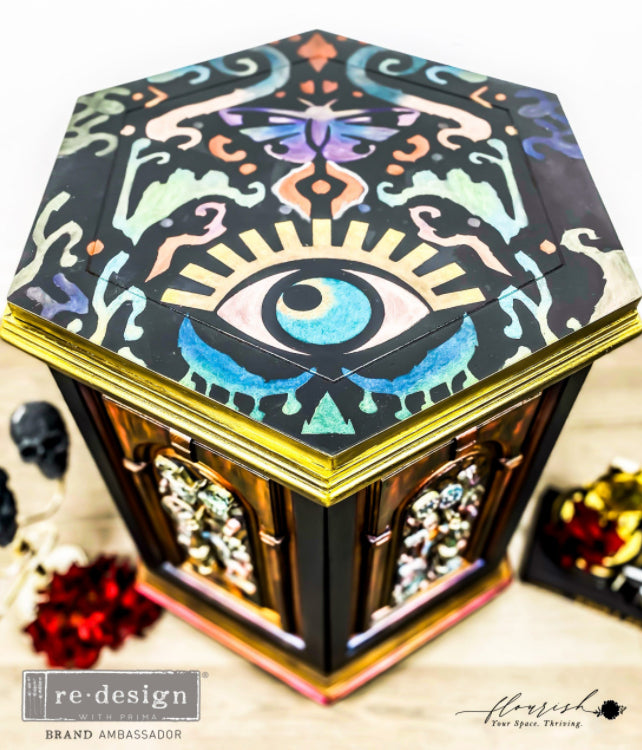 CECE ALL SEEING IKAT PATTERN Redesign Stencil 38.35cm x 54.35cm - Rustic Farmhouse Charm