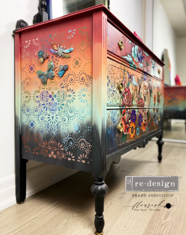CECE EASTERN ABSTRACT Redesign Stencil 41.4cm x 55.12cm - Rustic Farmhouse Charm