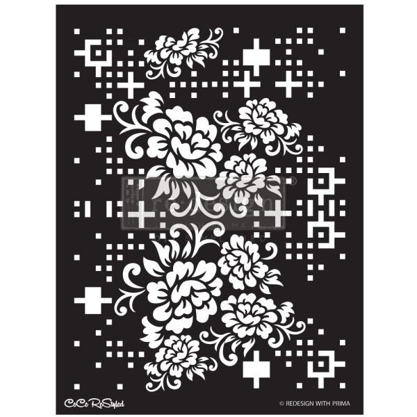 CECE FLORAL MATRIX Redesign Stencil 40.39cm x 54.1cm - Rustic Farmhouse Charm