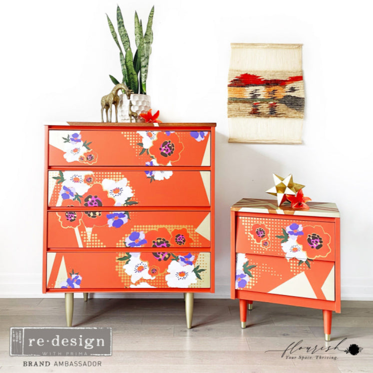 CECE MODERNIST FLORAL Redesign Transfer (60.96cm x 88.9cm) - Rustic Farmhouse Charm