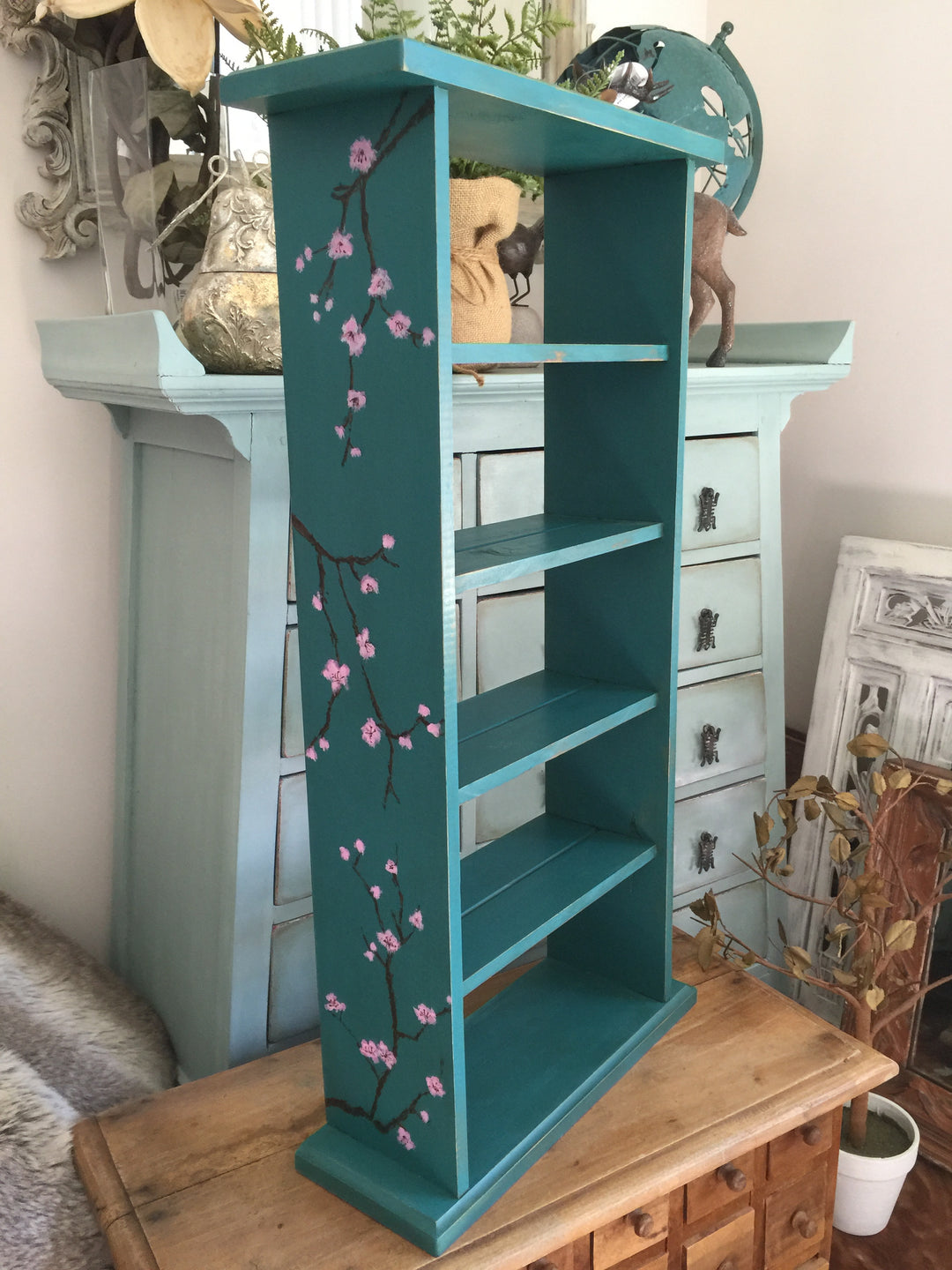Handpainted Cherry Blossoms Shelves - Rustic Farmhouse Charm