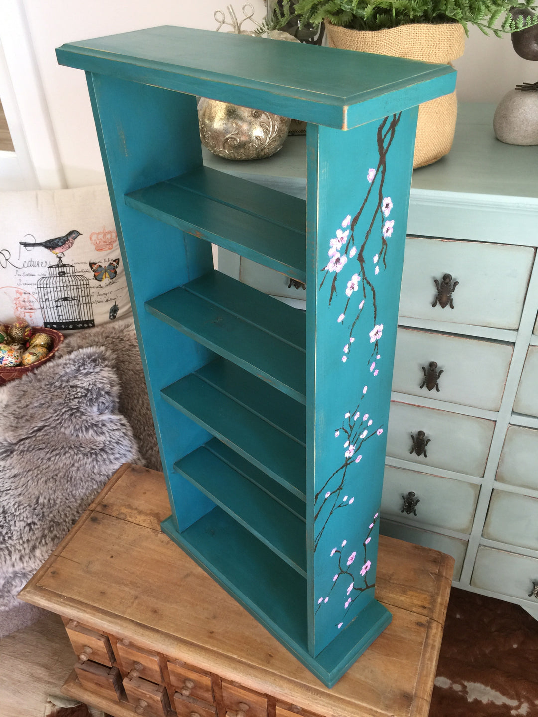 Handpainted Cherry Blossoms Shelves - Rustic Farmhouse Charm