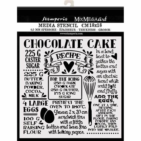 CHOCOLATE CAKE Stencil by Stamperia (18cm x 18cm) - Rustic Farmhouse Charm