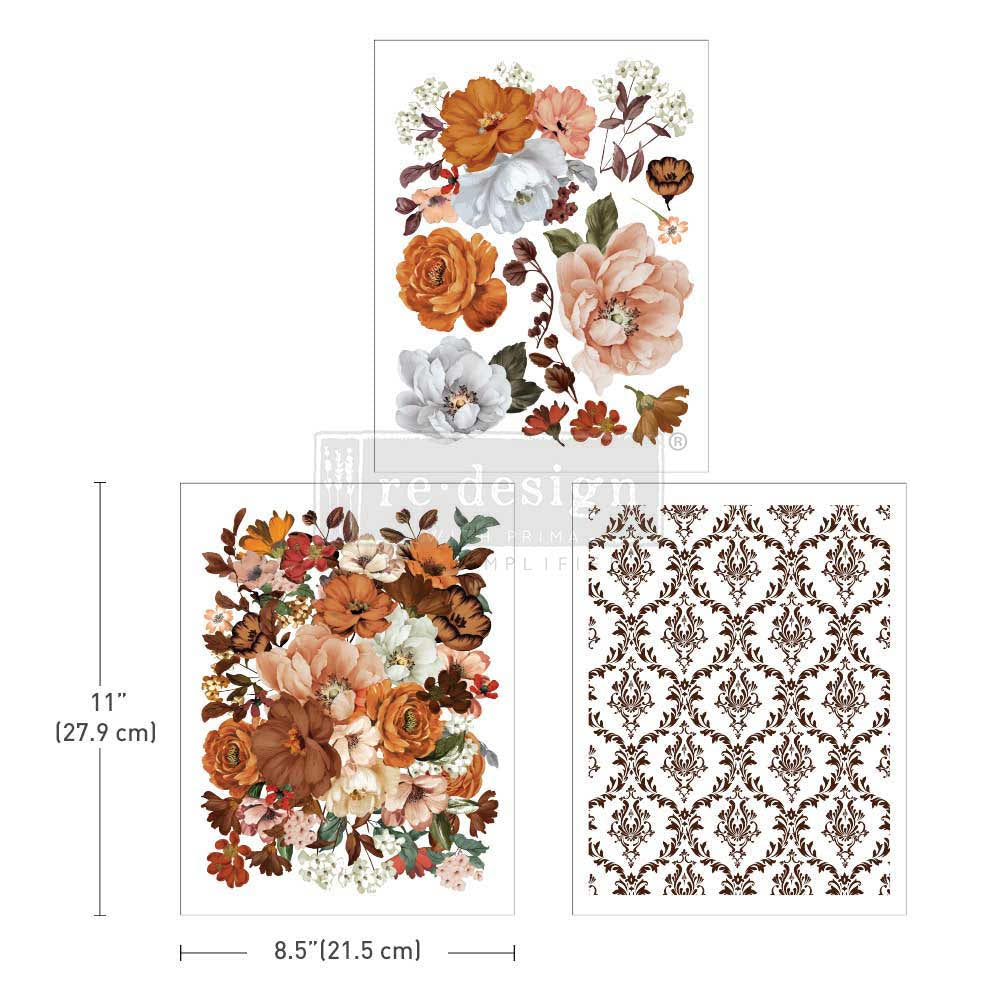 NEW! CLASSIC PEACH Redesign Middy Transfer (3 sheets, each 21.59cm x 27.94cm) - Rustic Farmhouse Charm