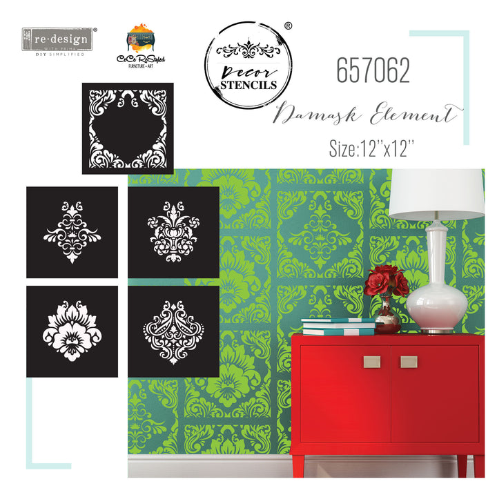 CECE DAMASK ELEMENTS Mix & Style Stencil Set by Redesign - Rustic Farmhouse Charm