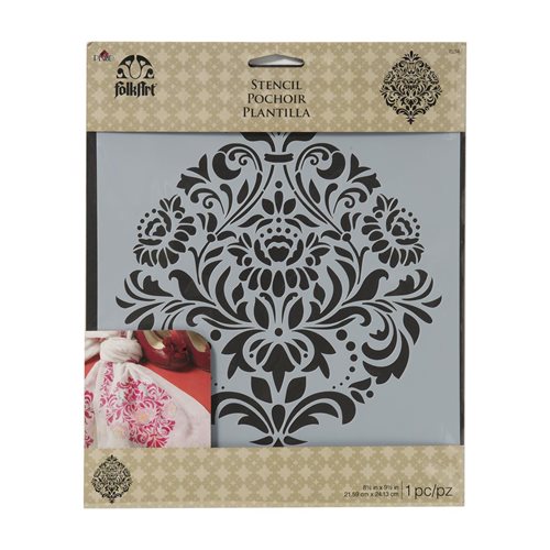 DAMASK 1 Stencil by Plaid Folkart (21.59cm x 24.13cm) - Rustic Farmhouse Charm