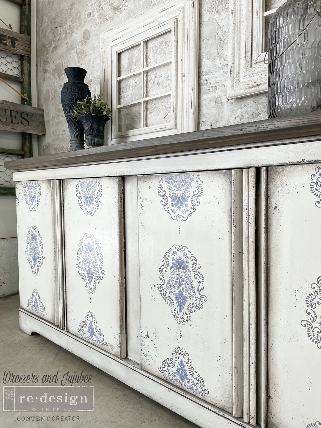 NEW! Kacha's DANA DAMASK Redesign Transfer (60.96cm x 88.9cm) - Rustic Farmhouse Charm