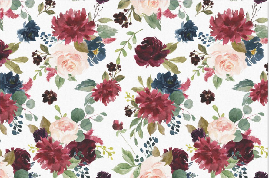 Decoupage Tissue Paper - Dark Red, Blue & Blush Florals (50.8cm x 76.2cm) - Rustic Farmhouse Charm