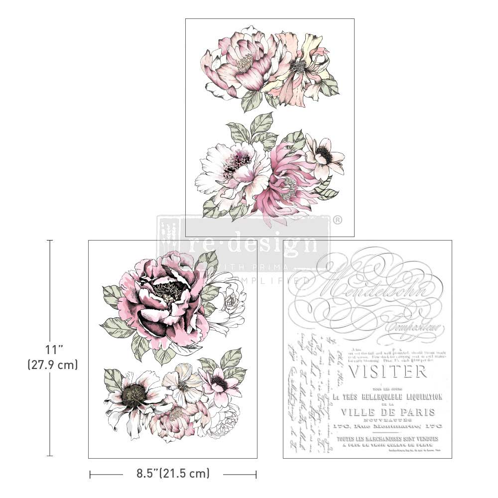 NEW! DESERT ROSE Redesign Middy Transfer (3 sheets, each 21.59cm x 27.94cm) - Rustic Farmhouse Charm