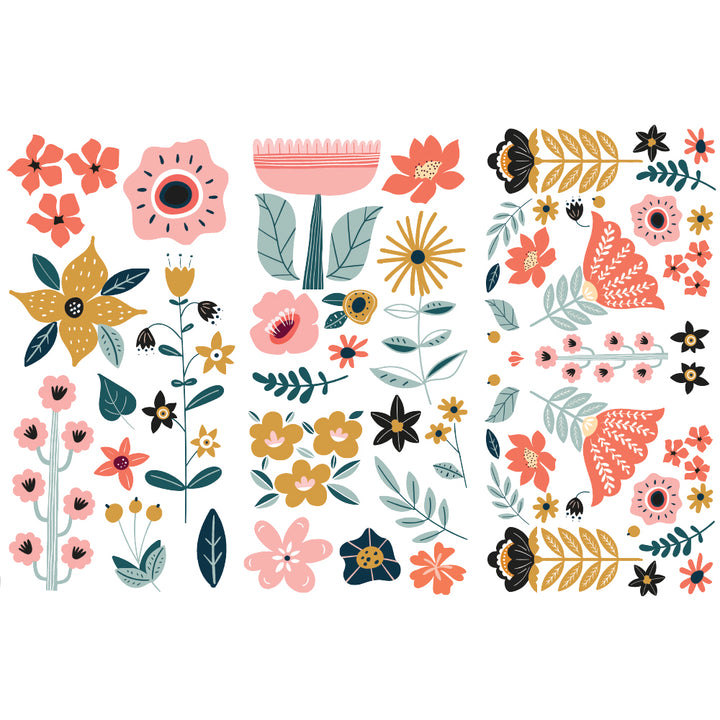 NEW! DOODLE FLOWERS Redesign Transfer (3 sheets, each 15.24cm x 30.48cm) - Rustic Farmhouse Charm