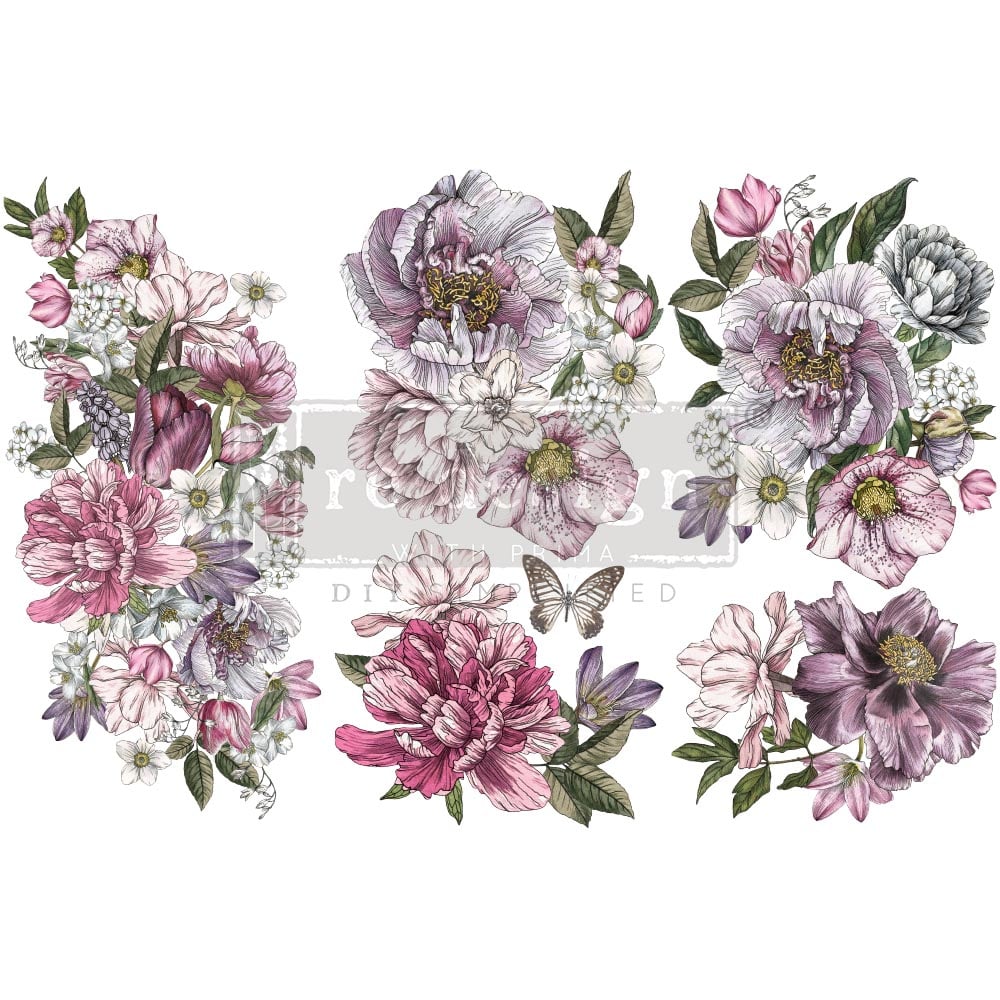 NEW! DREAMY FLORALS Redesign Transfer (3 sheets, each 15.24cm x 30.48cm) - Rustic Farmhouse Charm