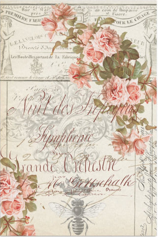 Decoupage Tissue Paper - Floral Ephemera with Bee (50.8cm x 76.2cm) - Rustic Farmhouse Charm