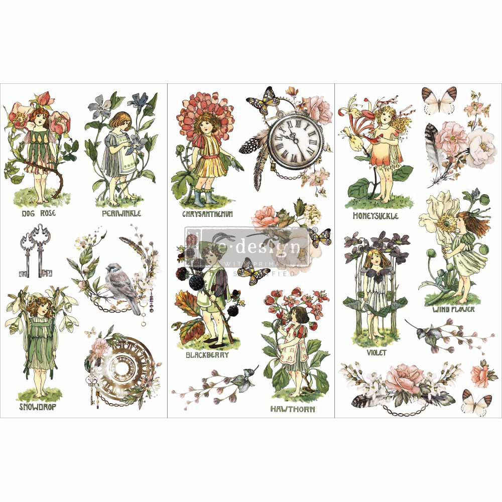 FLOWER CHILDREN Redesign Transfer (3 sheets, each 15.24cm x 30.48cm) - Rustic Farmhouse Charm