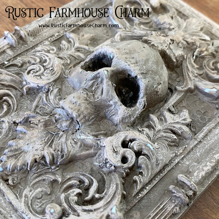 FRAMED SKULL Resin Applique (unpainted) - Rustic Farmhouse Charm