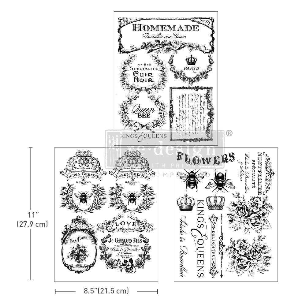 NEW! FRENCH LABELS Redesign Middy Transfer (3 sheets, each 21.59cm x 27.94cm) - Rustic Farmhouse Charm