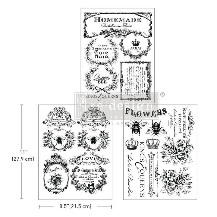 NEW! FRENCH LABELS Redesign Middy Transfer (3 sheets, each 21.59cm x 27.94cm) - Rustic Farmhouse Charm