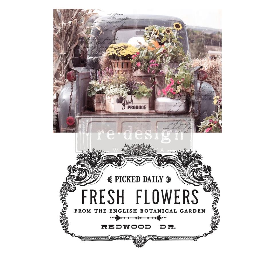 FRESH FLOWERS Redesign Transfer (86.36cm x 60.96cm) - Rustic Farmhouse Charm