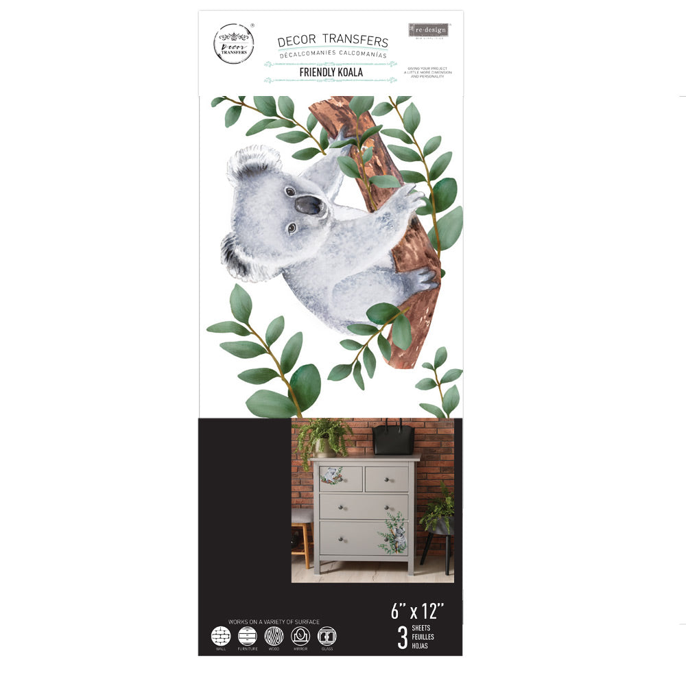 NEW! FRIENDLY KOALA Redesign Transfer (3 sheets, each 15.24cm x 30.48cm) - Rustic Farmhouse Charm