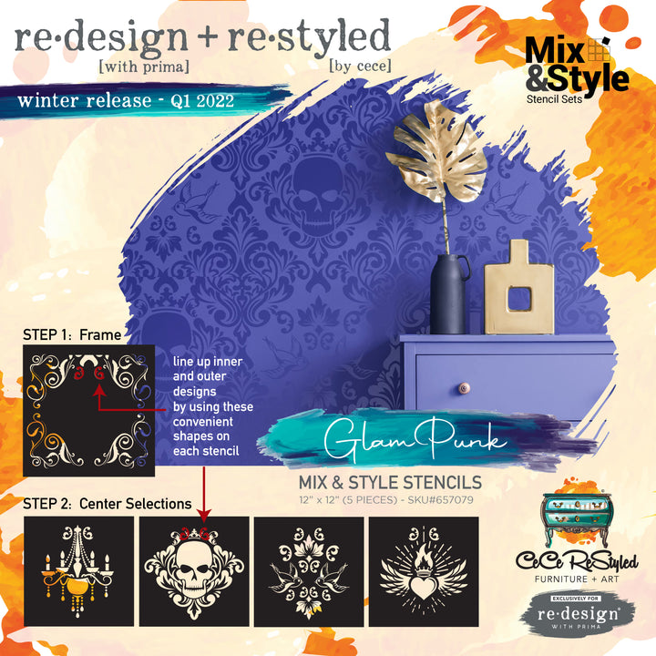 CECE GLAM PUNK Mix & Style Stencil Set by Redesign - Rustic Farmhouse Charm