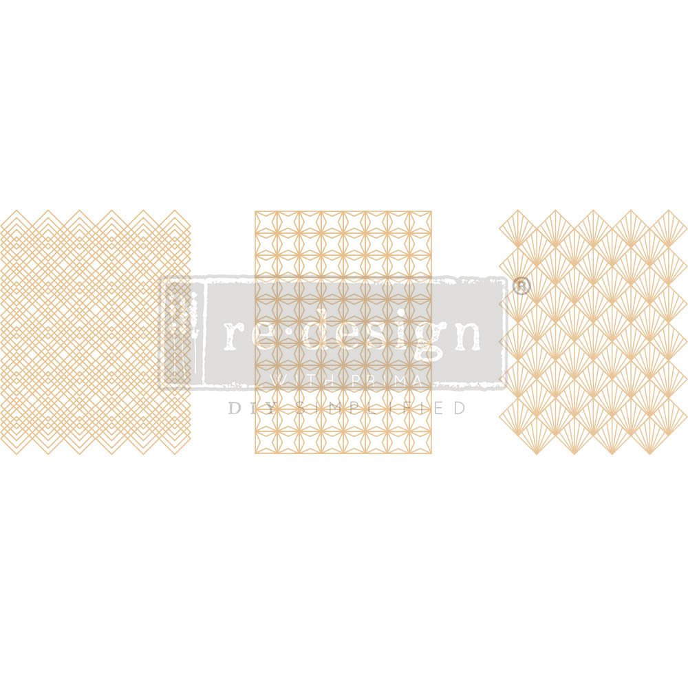 NEW! GOLDEN ART DECO Redesign Transfer (3 sheets, each 21.59cm x 27.94cm) - Rustic Farmhouse Charm