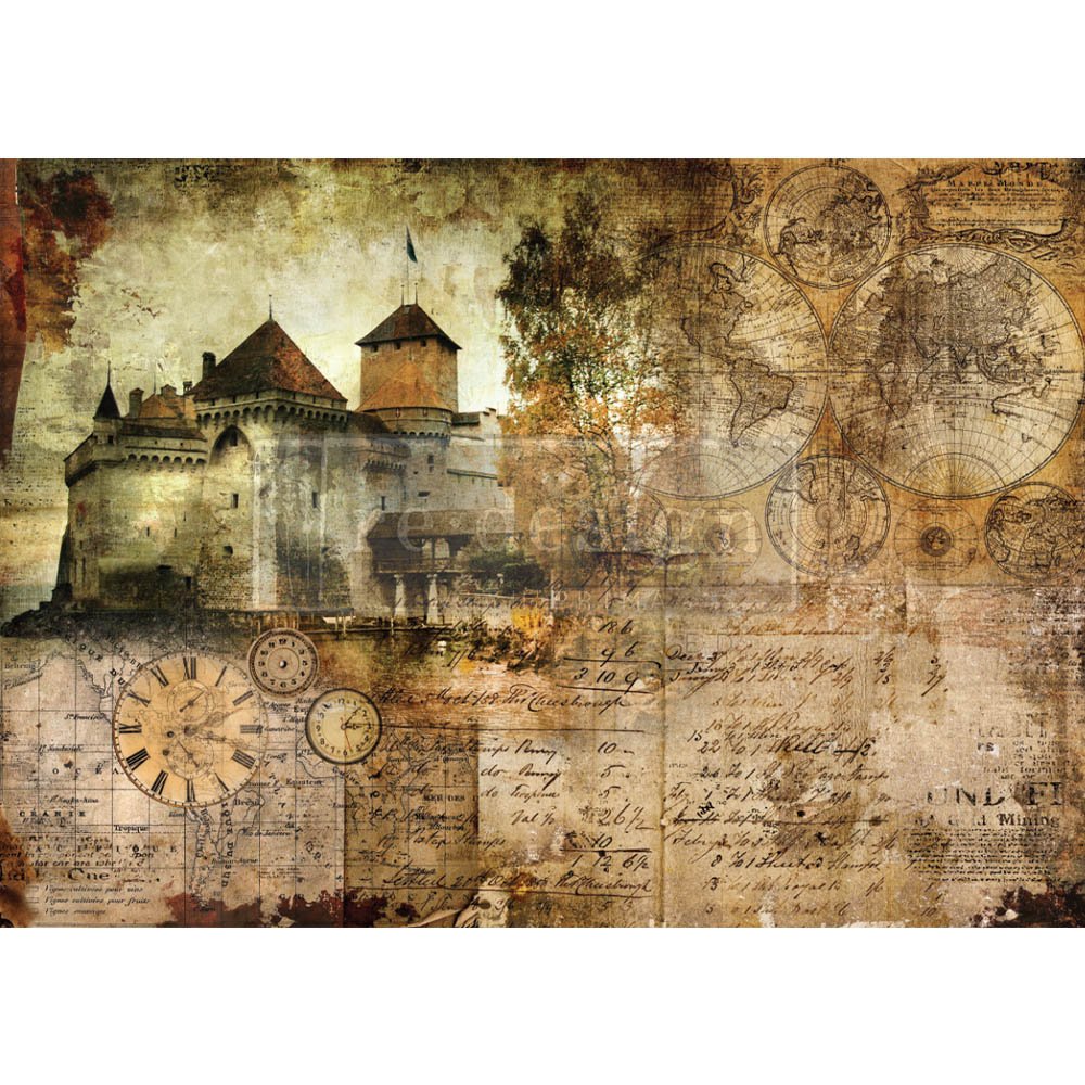 NEW! HILLTOP CASTLE Redesign A1 Decoupage Rice Paper (59.44cm x 84.07cm) - Rustic Farmhouse Charm